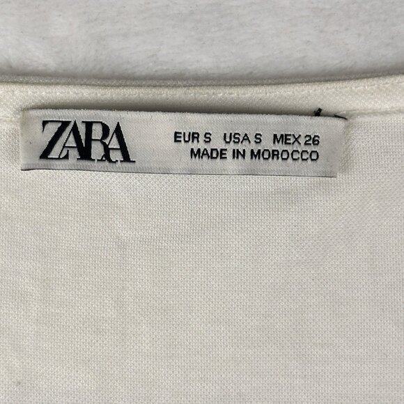 Zara Womens Oversized Boho Tunic Dress High-Low Ivory Sz S Fringe V-Neck Tribal - Picture 6 of 11